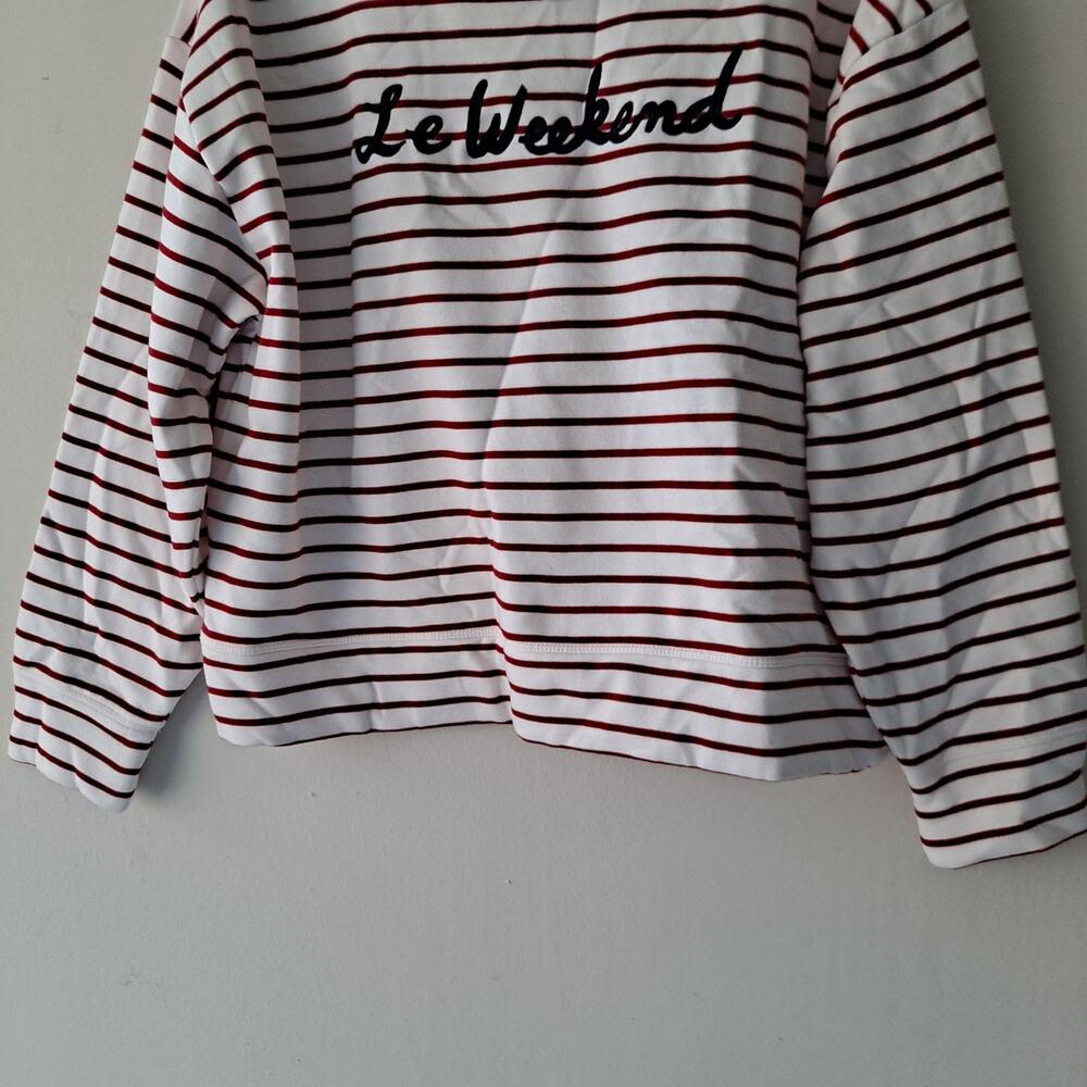 NWT J. Crew Striped Le Weekend Graphic Loose Sweatshirt Red White Womens Size XL - Picture 8 of 13
